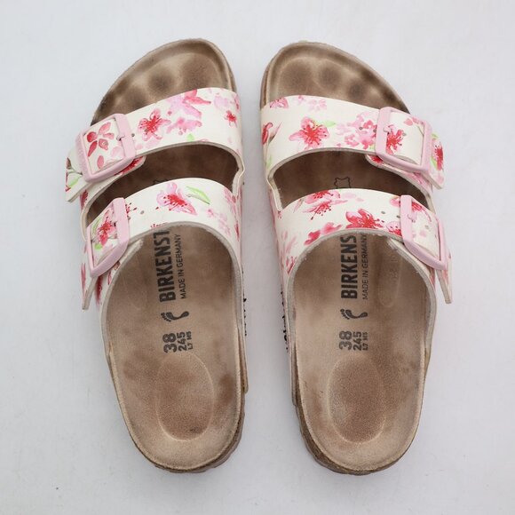 Birkenstock Arizona Women's Size 7 EU 38 Birko Flor White Floral Blossom Slides - Picture 9 of 10